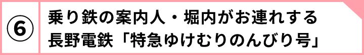 ⑥乗り鉄の案内人・堀内がお連れする長野電鉄「特急ゆけむりのんびり号」